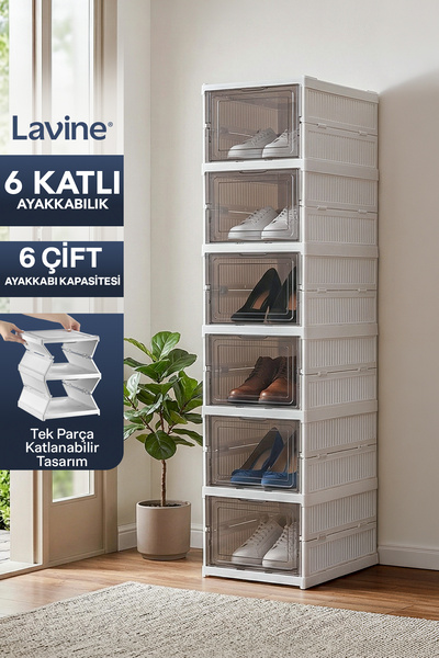 Lavine Çok Amaçlı 6 Katlı Portatif Ayakkabılık Katlanabilir Organizer - Beyaz