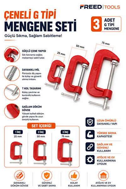FREED TOOLS Işkence Seti Çeneli G Tipi mengene seti