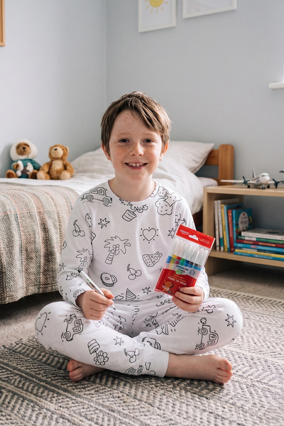 Roza Pijama Boyanabilir - Yıkanabilir Boya Seti Hediyeli Desenli Çocuk Pijama...