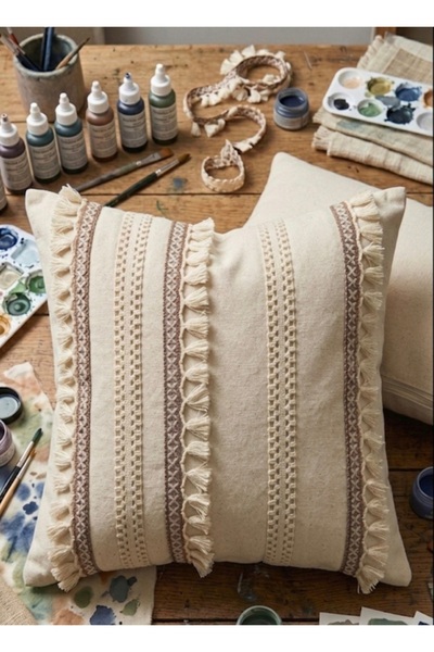 oiphome Κάλυμμα μαξιλαριού Bohemian, φυσικό ύφασμα 43x43 αμερικάνικης κατασκευής