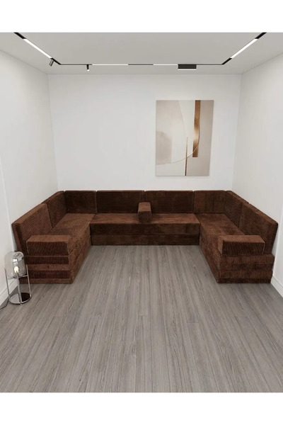 BAKIRÖZÜ HOME Premium Kadife Kumaş, Konforlu Yer Kanepesi ,Modüler Şark Köşes...