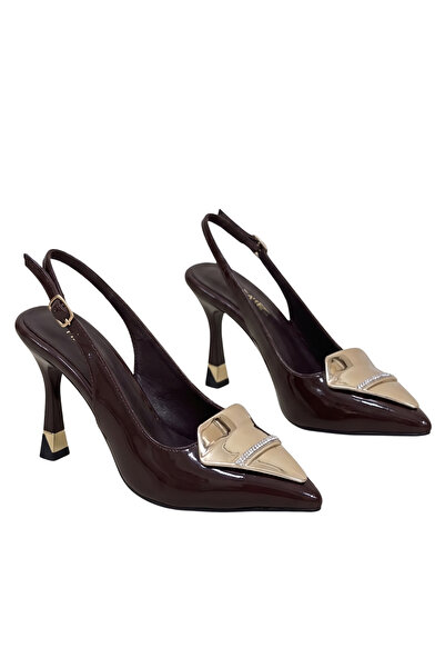 Barinoska Women's Patent Leather Heeled Shoes Pointed Toe Gold Detailed Styli...