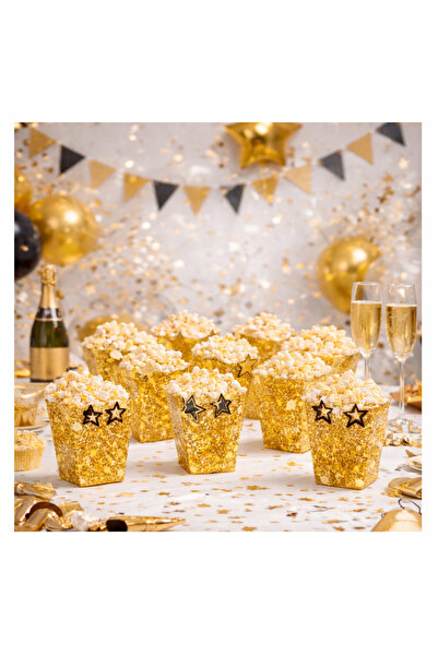 Dizayn Parti Evi DZYN Gold Yıldız Temalı 8 Adet Popcorn Kutusu Doğum Günü Par...