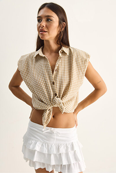 Bianco Lucci Women's 100% Cotton Gingham Patterned Summer Shirt 20218 60286175