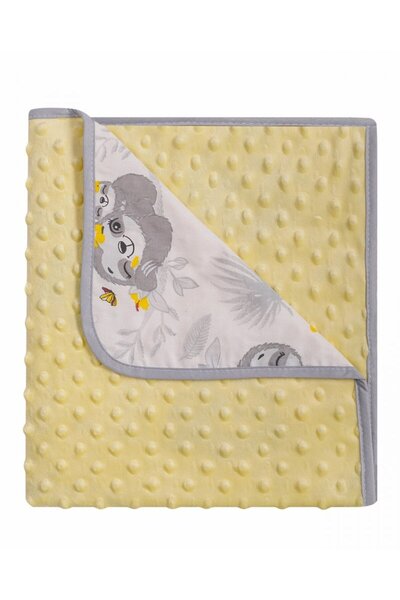 DuetBaby Paturica cu doua fete Minky si bumbac 80x90 cm Yellow Sloths