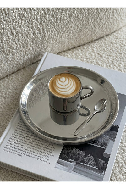 Arsel Aura Sade Stainless Steel 2-Piece Presentation, Coffee Serving Plate Ro...