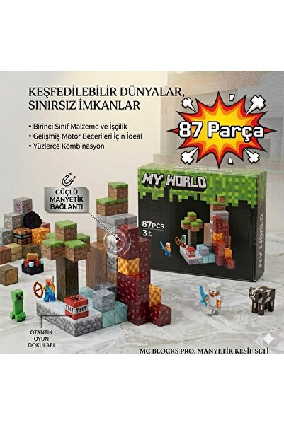 Pufline My Worldun 87 Parça Minecraft Temalı Manyetik Yapı Bloğu