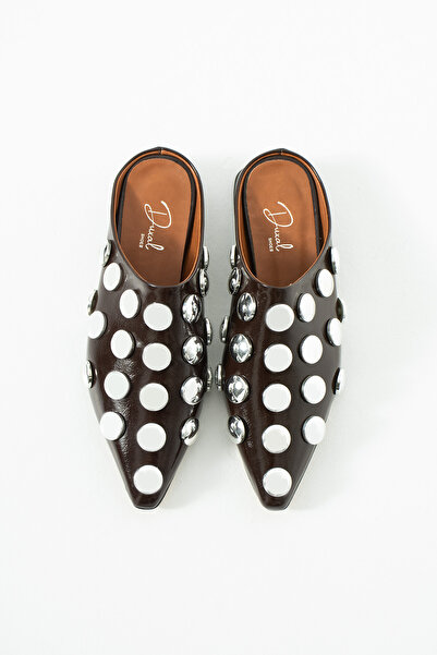 DUXAL SHOES Γυναικείες δερμάτινες παντόφλες Bianca με λεπτομέρεια Trok και μυ...