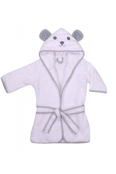 DuetBaby Fluffy Bear Bathrobe with Hood and Ears 92-104cm White