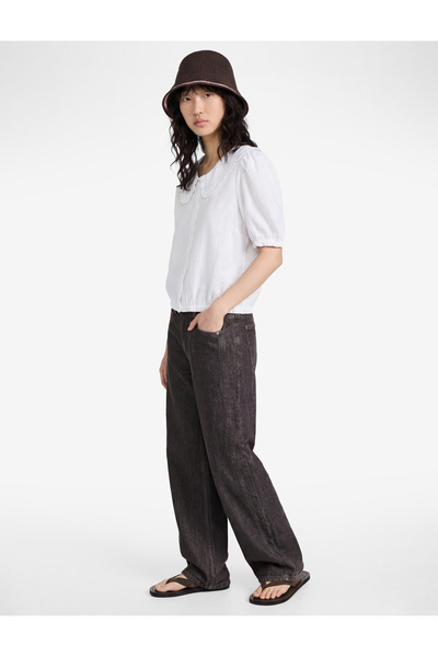 Koton Μπλούζα με κοντό μανίκι και γιακά μωρού, με κουμπιά, από μείγμα βισκόζης