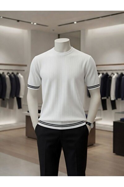 zs zaos fashion Men's Textured Crew Neck Summer Knitwear T-Shirt 100% Cotton ...