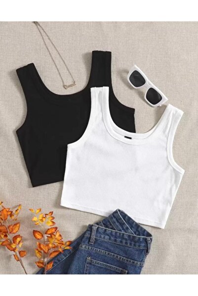 MİLYA&GYM Camisole din bumbac pentru femei, 2 piese, din țesătură twill, cu b...