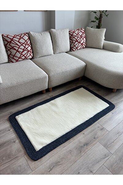 MaVaux Puffy Yumuşak Dokulu Dekoratif Kilim Hasır Kenarlı Modern Salon, Antre...