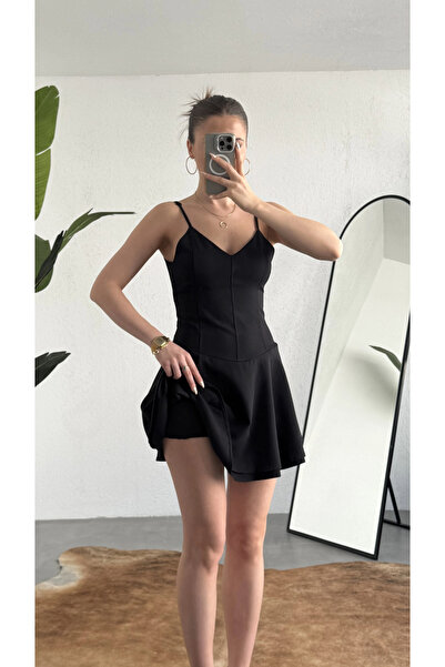 asfamoda Γυναικείο Μίνι Φόρεμα με Μαύρα Τιράντες και Σορτς – Με λαιμόκοψη V, ...