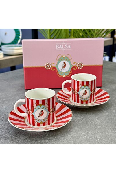 Doğudeko Luxury Porcelain Bird 2-Piece Cup Set Pink V2