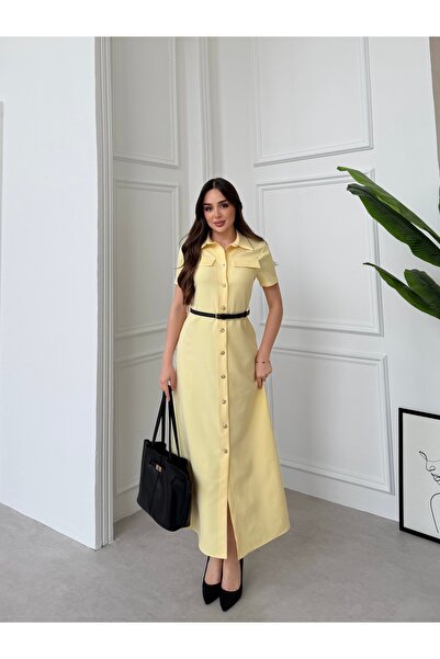 Füme Φόρεμα με κουμπιά και ζώνη σε σχήμα αλτήρα