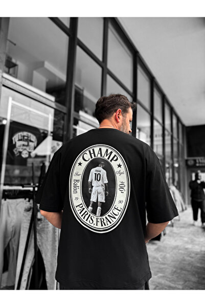 BYBASICMAN Черна овърсайз тениска с принт на Зидан RES-1098