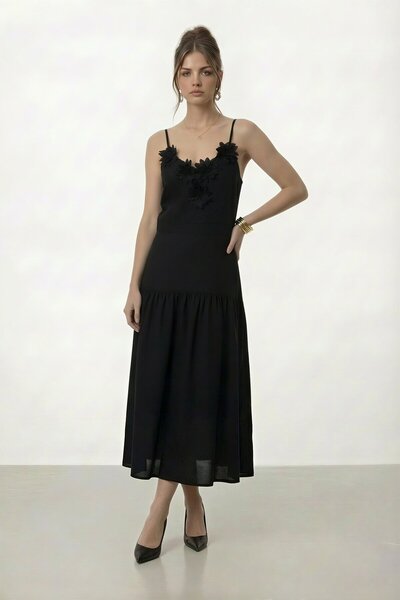 VAGGON Μίντι φόρεμα με τιράντες και απλικέ λουλούδια