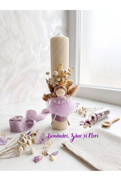 OEM Κερί βάπτισης για κοριτσάκι, από φυσικό κερί, με νεράιδα και αποξηραμένα ...