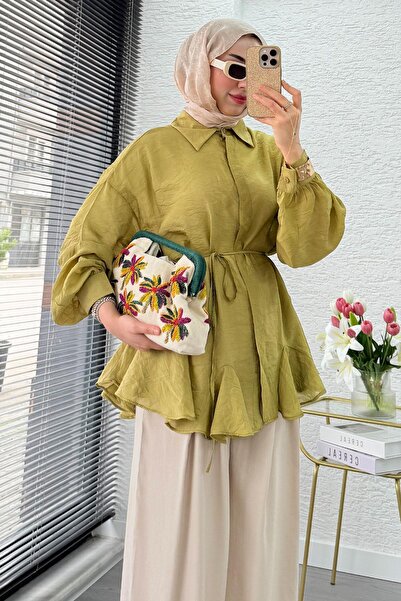 MELEK ARAZ Φούστα Premium Design με βολάν και τουνίκ - Πράσινο Λαδί