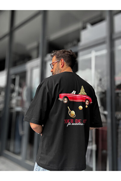 BYBASICMAN Черна тениска с принт овърсайз модел RES-1091