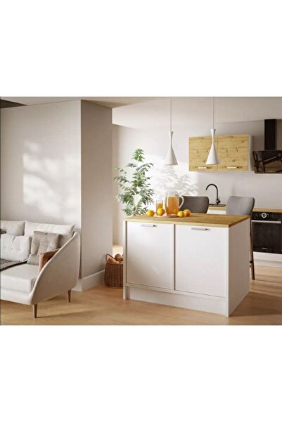 Tdesigno Bihter Mutfak Adası Alt Modül 120 cm Beyaz Tezgah Dahil