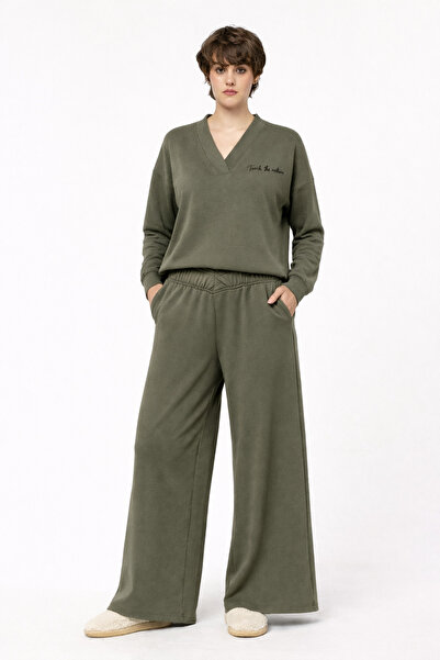 MyFlamenco Modal Karışımlı V Yaka Sweatshirt & Geniş Paça Pantolon Takımı