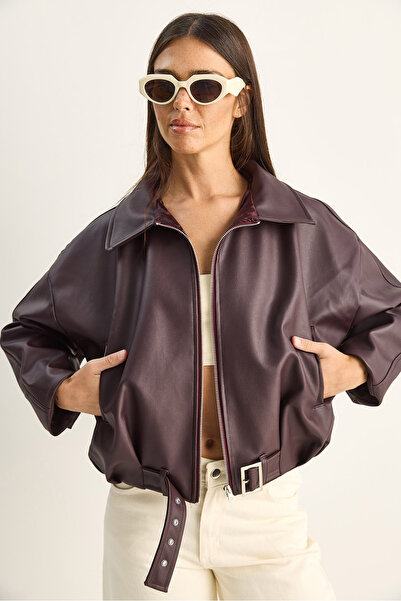 Bianco Lucci Γυναικείο δερμάτινο μπουφάν με αγκράφα Oversize 3137 60284058