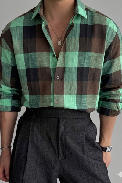 COOL TARZ Ανδρικό καρό πουκάμισο με λεπτή εφαρμογή, βαμβακερό, μακρυμάνικο, κ...