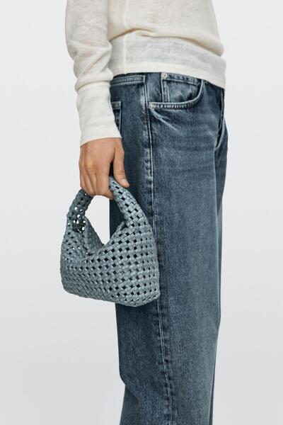 Massimo Dutti Örgü deri mini çanta