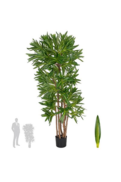 Roberto Rossi Dracaena artificiala Reflexa variegat cu 570 frunze verde cu ga...