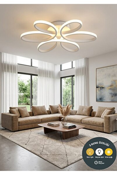 Lzy Avize Store LEVENT Papatya Plafonyer Model Ledli Modern 3 Renkli Aydınlat...