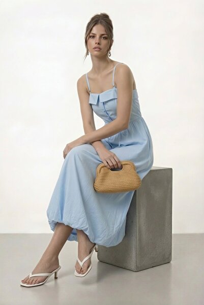 VAGGON Φόρεμα μίντι με λεπτομέρεια κουμπιών στο λαιμό, δέσιμο στη μέση, ελαστ...