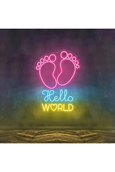 Slasa Hello World Neon Sign 30x20 cm Multicolor Light With 6mm Acrylic Base N...