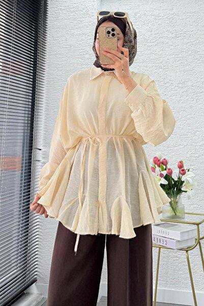 MELEK ARAZ Φούστα Premium Design με βολάν και τουνίκ - Κρεμ