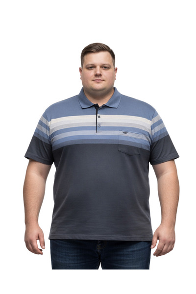 BattalModa Erkek Büyük Beden Melanj Lacivert Polo Yaka Kısa Kollu Gradient Ti...