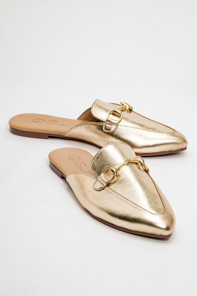 GNS Shoes Γυναικείες παντόφλες VALERIA από γνήσιο δέρμα με χρυσή αγκράφα