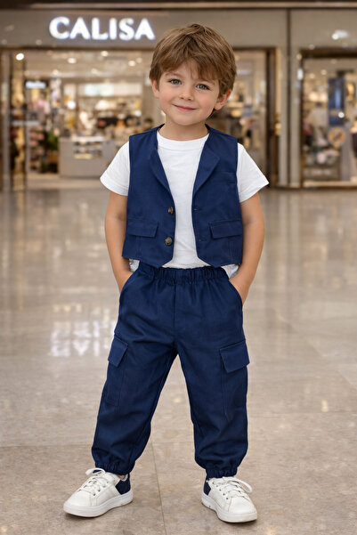 CALİSA Σετ 3 τεμαχίων για αγόρια: Γιλέκο και παντελόνι σε σκούρο μπλε, εορτασ...