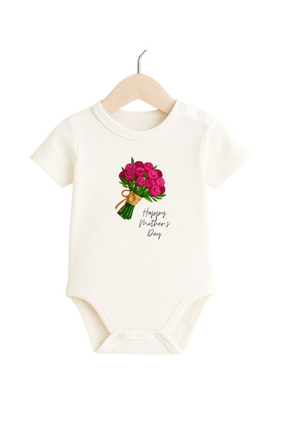 babytex بدلة أطفال مطبوعة لعيد الأم مصنوعة من القطن بنسبة 100% بأكمام قصيرة و...
