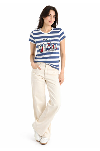 Galvanni Kadın T-shirt - NACIPE Off white striped