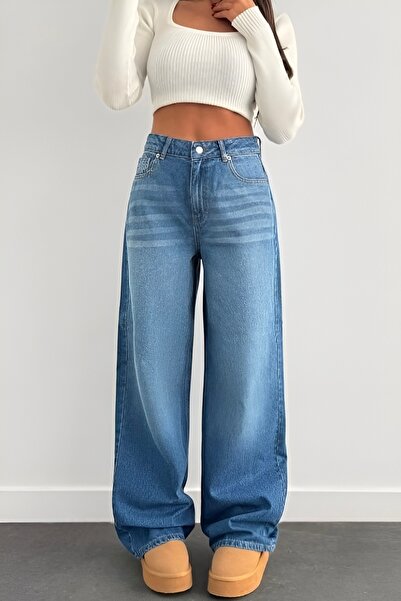 Helen Goods Νέα σεζόν Γυναικείο ψηλόμεσο φαρδύ τζιν παντελόνι