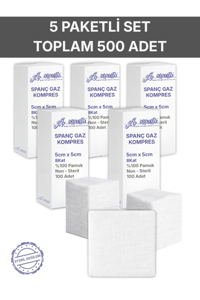 Alban Spanç Gazlı Bez 5x5cm 8 Katlı 500 Adet - Yüksek Emici, Yapışmayan, Nefe...