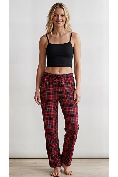 Mihra 801 Burgundy Black Plaid Milan Fabric Lycra Trousers Single Bottom