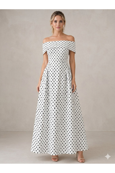 D'RECCY Γυναικείο φόρεμα με λεπτομέρεια στην πλάτη, πουά και λύκρα