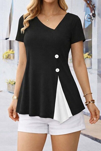 DRESSIFY WOMEN’S FASHION Γυναικεία κοντομάνικη ασύμμετρη μπλούζα με λαιμόκοψη...