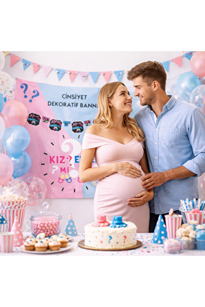 Dizayn Parti Evi DZYN Cinsiyet Belirleme Banner Kız mı Erkek mi Baby Shower G...