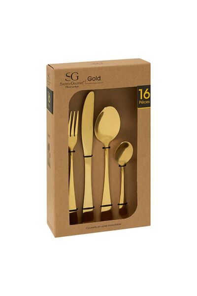 ATMOSPHRE Χρυσό σετ μαχαιροπίρουνα από ανοξείδωτο ατσάλι για 4 άτομα, 16 τεμά...