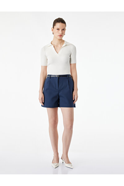Koton Ψηλόμεσο σορτς βερμούδα με λεπτομέρεια ζώνης από μείγμα βισκόζης και τσ...