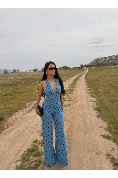 kırmızı butiks Πουά Κεχριμπαρένια Ολόσωμη Φόρμα με Λαιμόκοψη