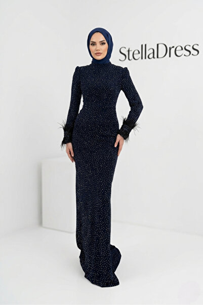 StellaDress Taşlı Kuyruklu Likralı Tesettür Abiye